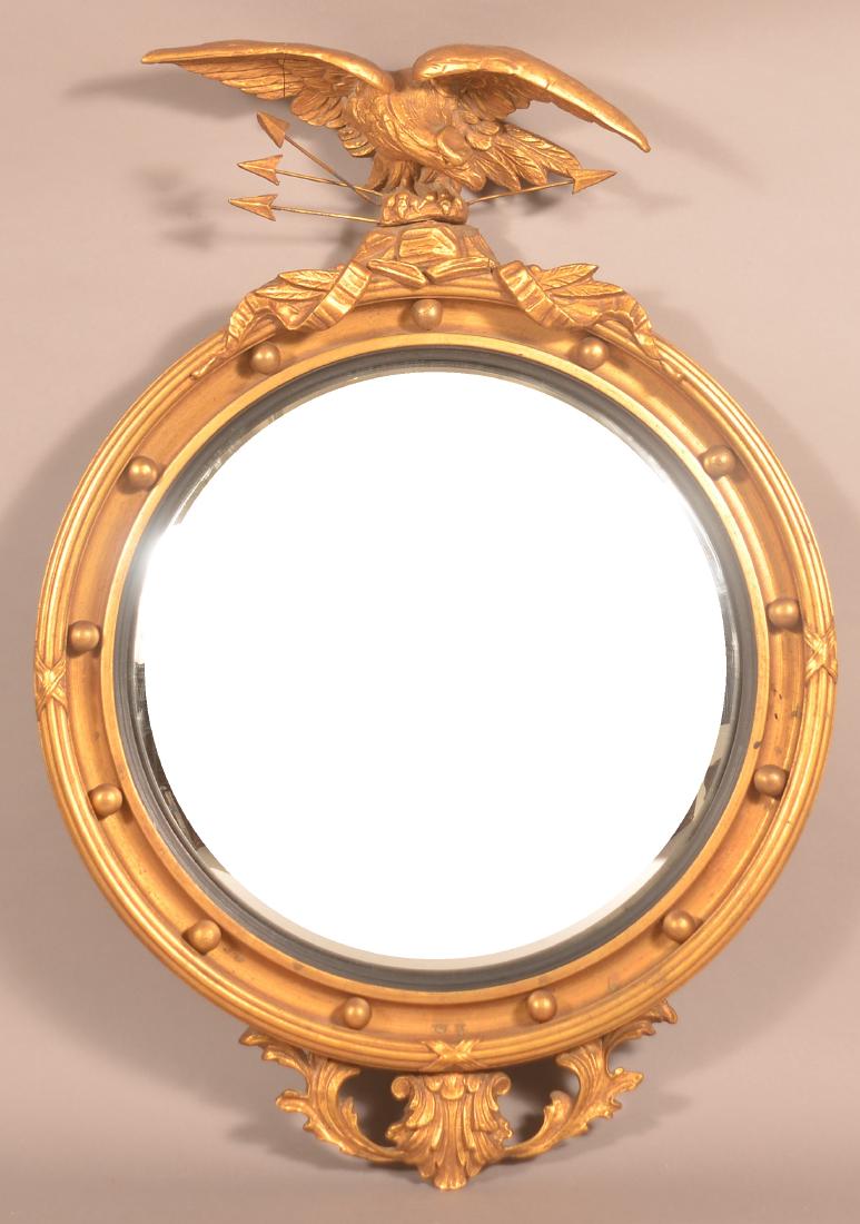 Vintage Gilt Frame Convex Glass Mirror with Eagle (1 of 2)