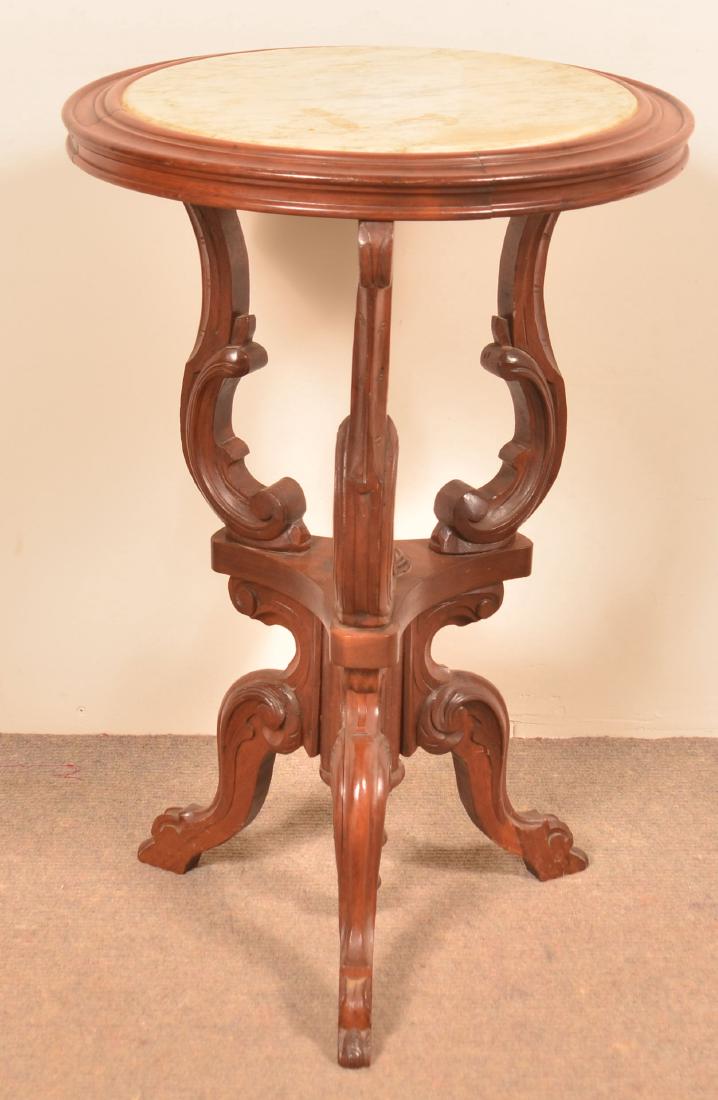 Victorian Carved Walnut Marble Top Stand. (1 of 2)