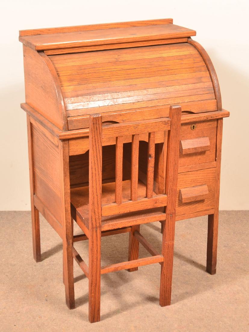 Vintage Child's Oak Roll-Top Desk with Chair. (1 of 2)