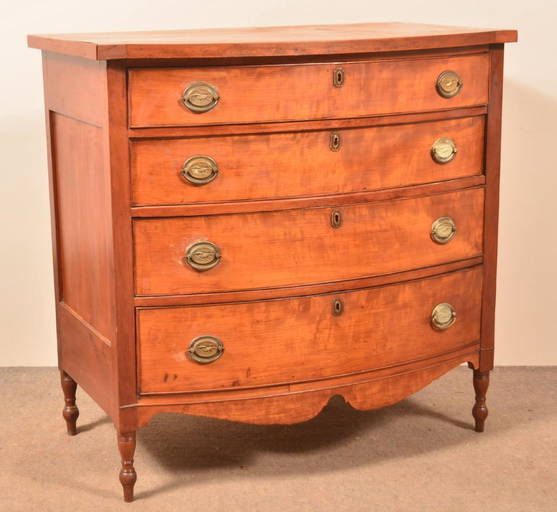 Pa Sheraton Cherry Bow Front Chest Of Drawers.