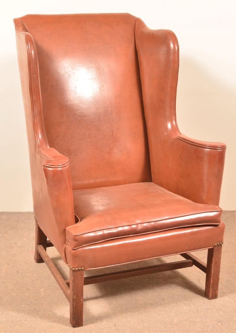 Chippendale Leather Upholstered Armchair.: Chippendale Leather Upholstered Wing-Back Armchair. 46-1/2"h. overall. Condition: Good with wear.