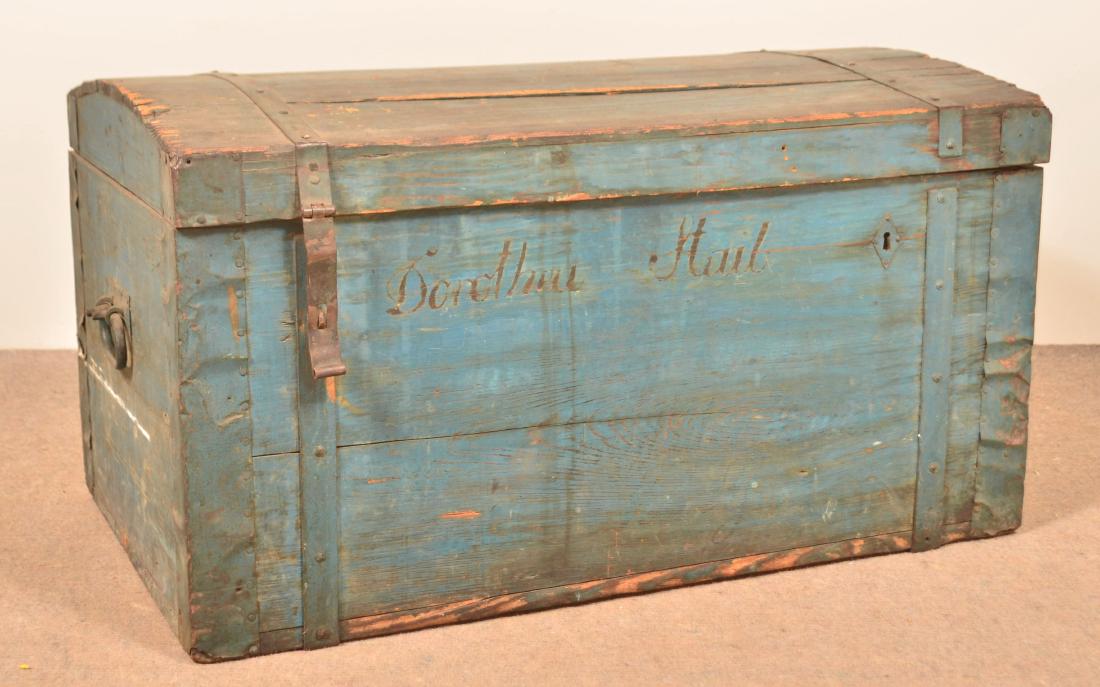 Blue Panted Softwood Immigrants Trunk. (1 of 5)
