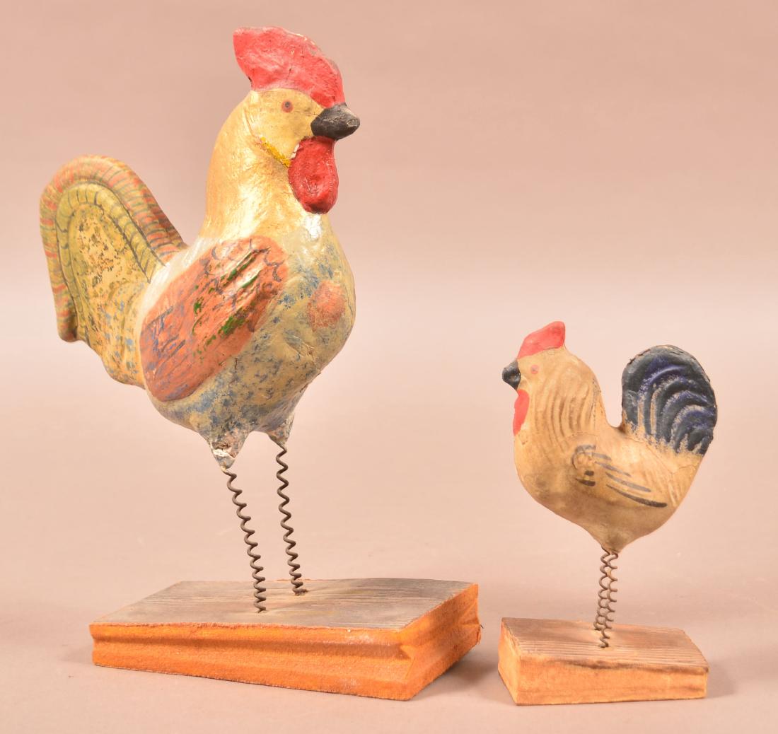 Two Antique Composition Rooster Squeak Toys. (1 of 3)