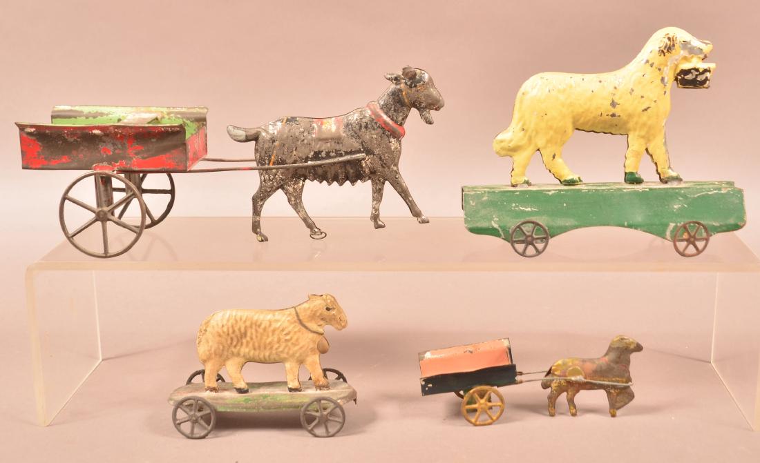 Four Antique Painted Tin German Pull Toys. (1 of 2)