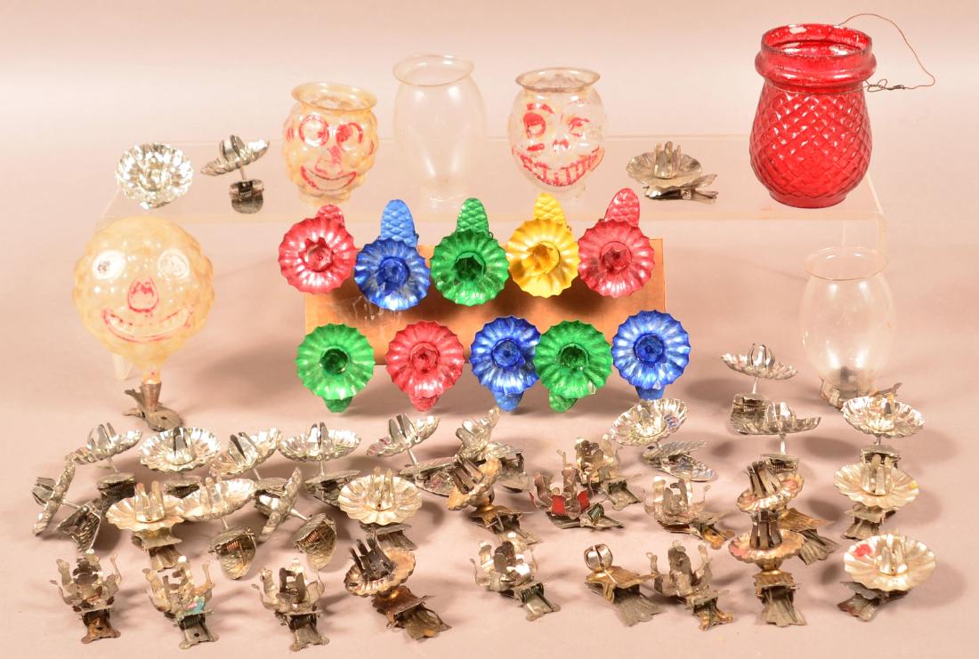 Lot of Antique Tin Clip-On Tree Candle holders. (1 of 1)