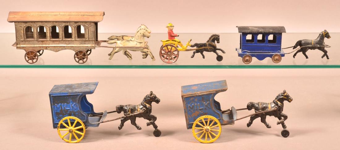 Five Antique Metal Horse Drawn Pull Toys. (1 of 2)