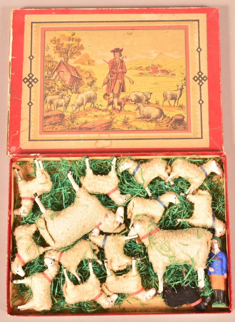 Antique Boxed Set of Sheep Herder and Sheep. (1 of 1)