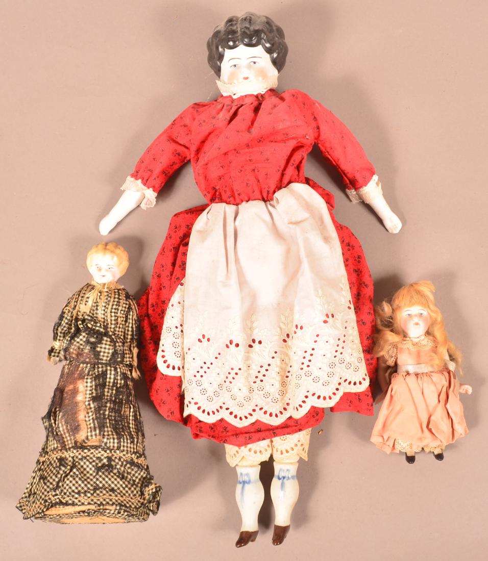 3 Antique China/Bisque Head Girl Dolls. (1 of 2)