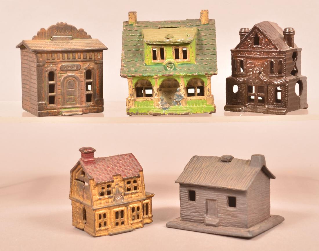 5 Antique/Vintage Cast Metal Cottage Still Banks. (1 of 3)