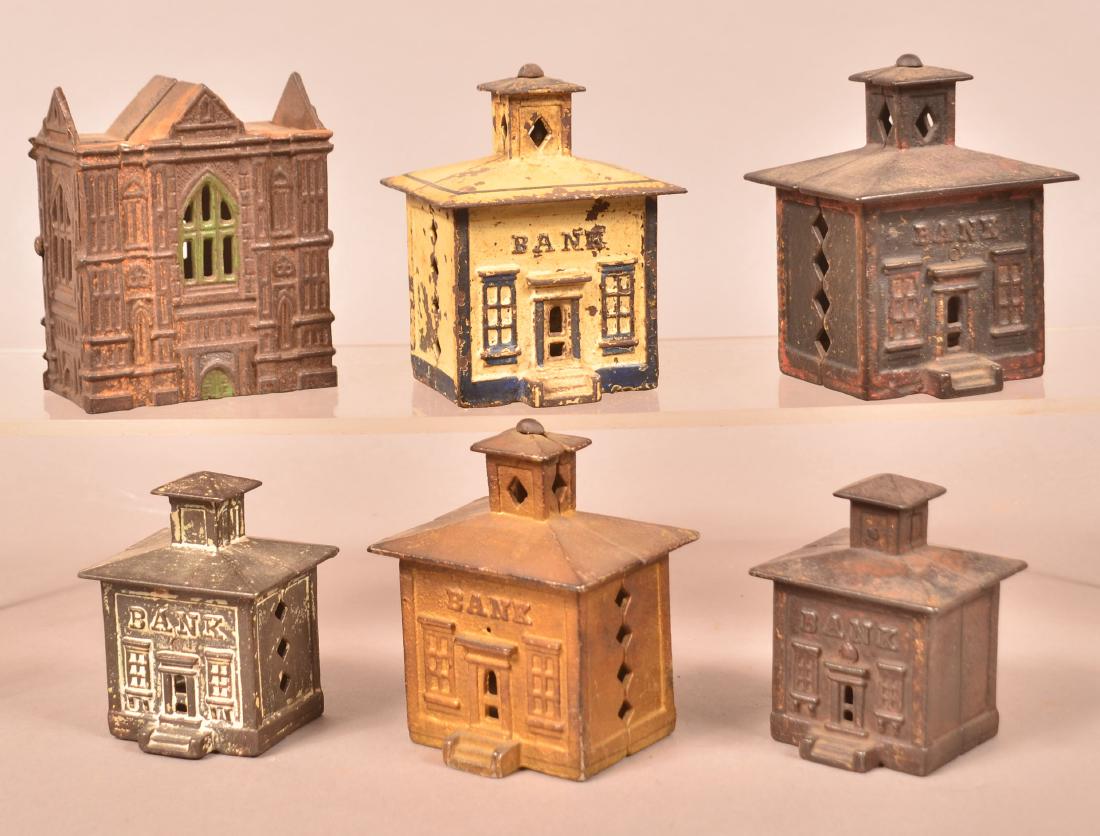 6 Antique/Vintage Metal Building Still Banks. (1 of 3)