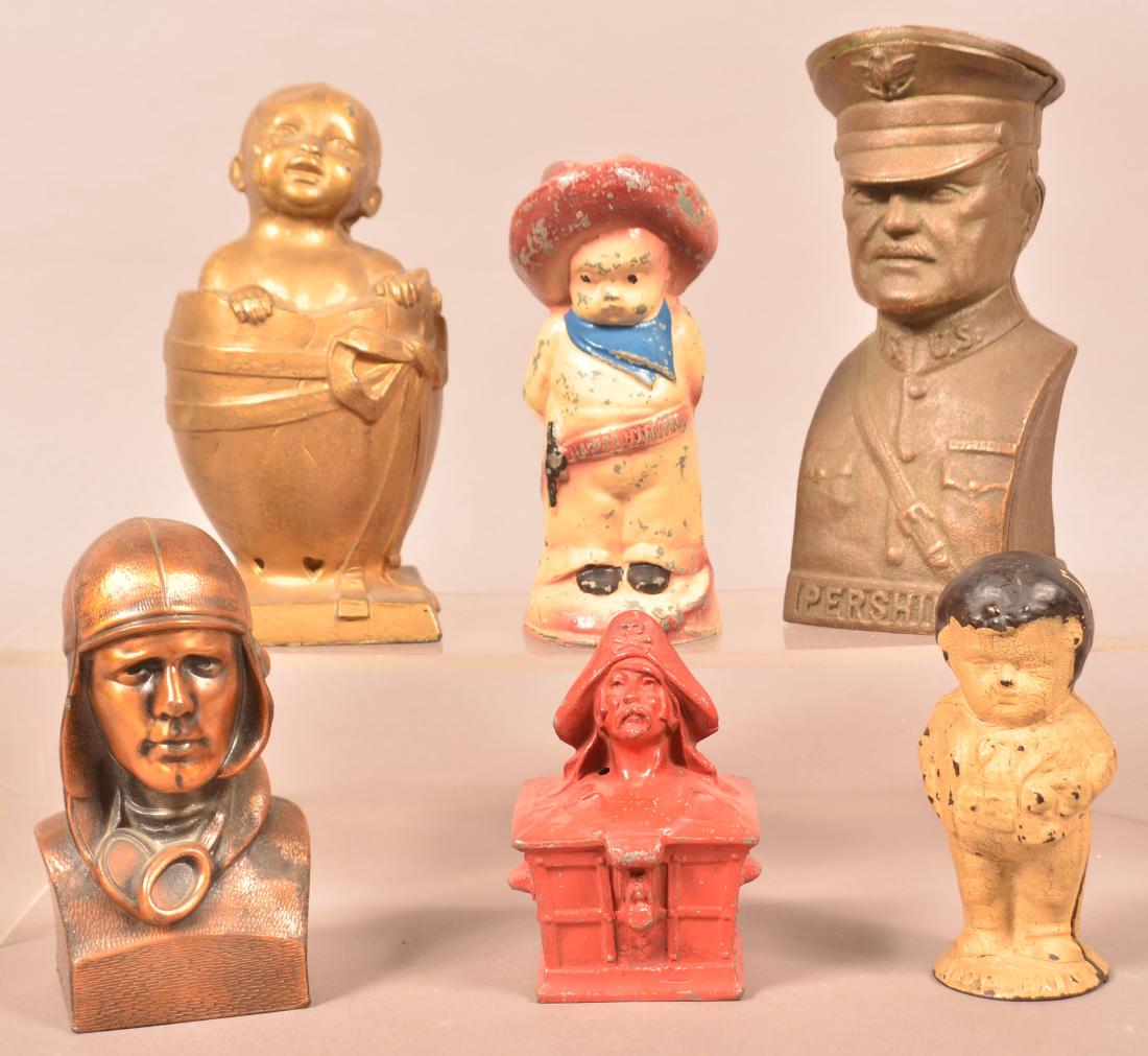 Six Vintage Cast Metal Figural Still Banks. (1 of 3)