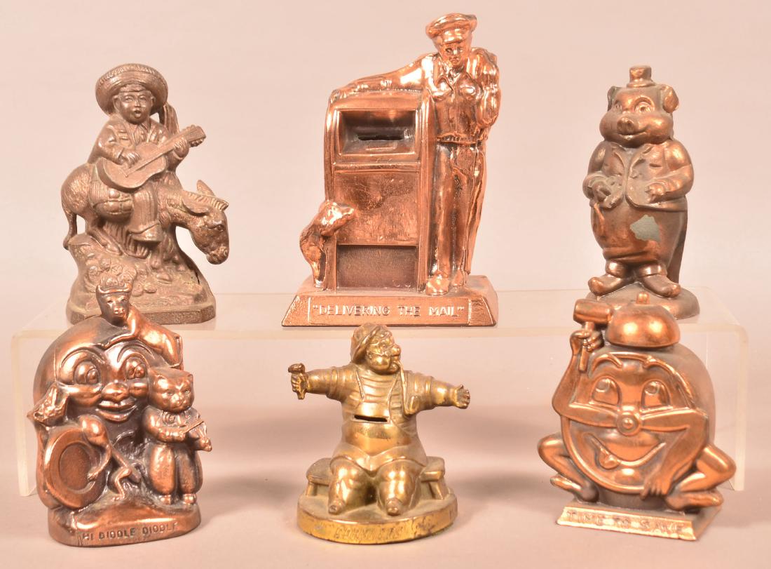 Six Vintage Cast Metal Figural Still Banks. (1 of 3)