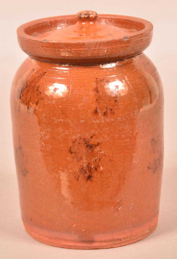 19th Cent. Glazed Redware Covered Storage Jar. (1 of 2)