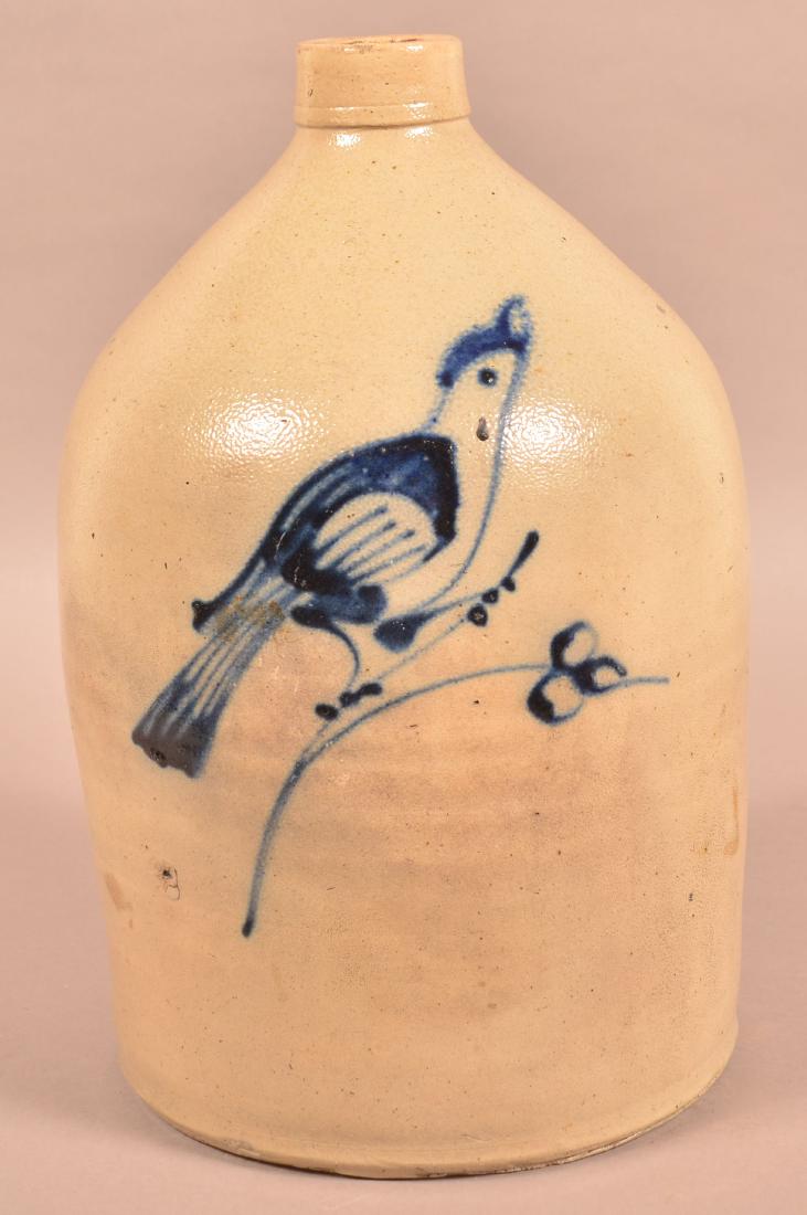 Unsigned Three Gallon Stoneware Jug with Bird. (1 of 2)