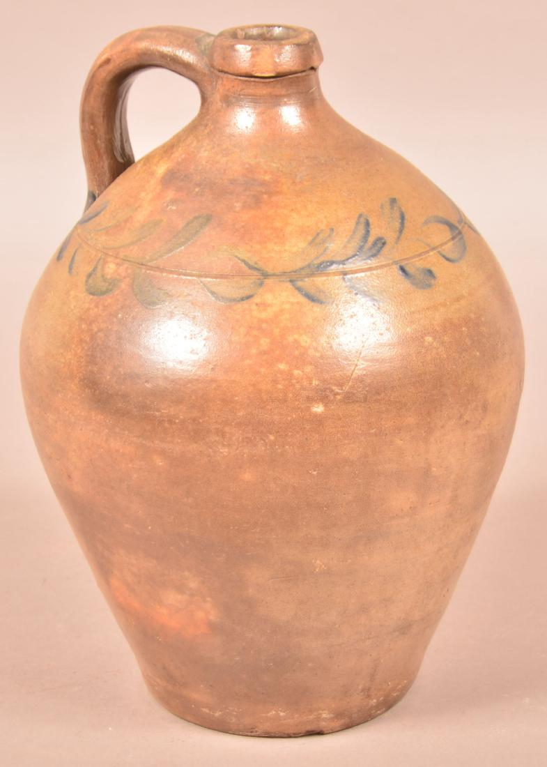 Ovoid Stoneware Jug with Blue Vine Decoration. (1 of 3)