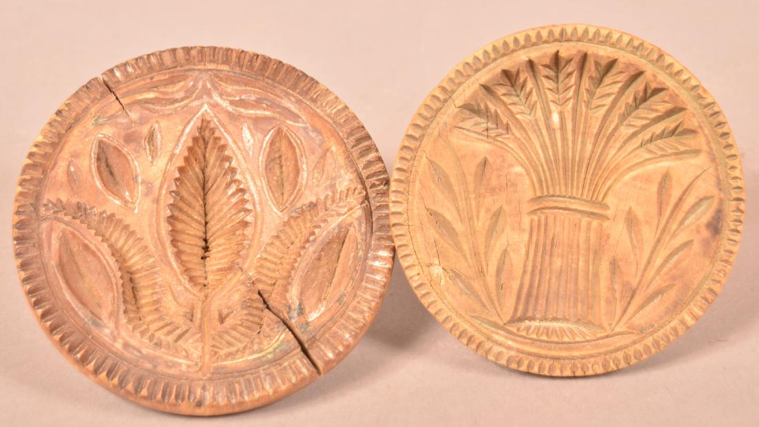 Two Antique Turned Wood Butter Prints. (1 of 4)