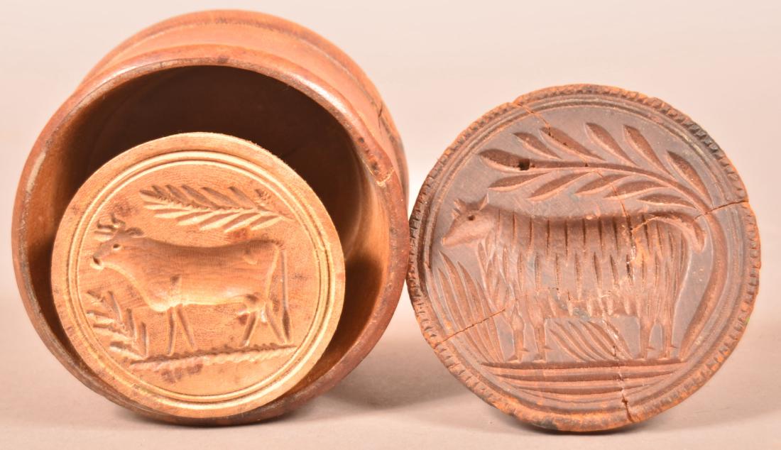 Two Antique Carved Wood Cow Butter Prints. (1 of 4)