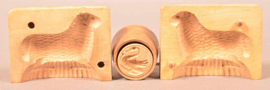 Swan Carved Wood Butter Print and Lamb Mold.: Small Swan Carved Wood Butter Print and Lamb Mold. Lamb mold measures 3" x 4". Condition: Very good with minor wear.