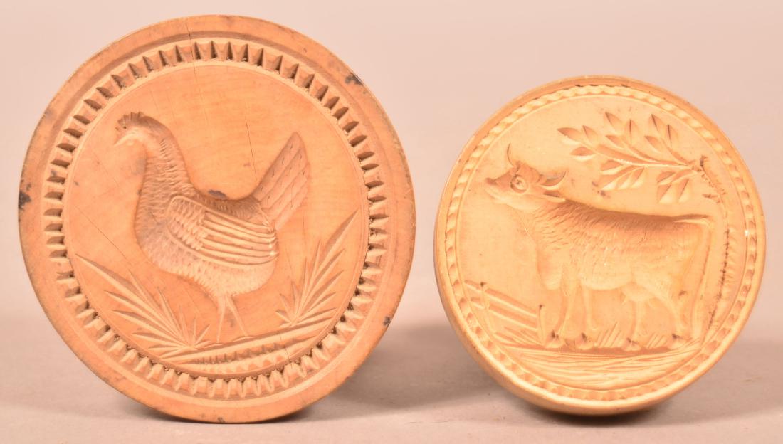 Chicken and Cow Carved Wood Butter Prints. (1 of 2)