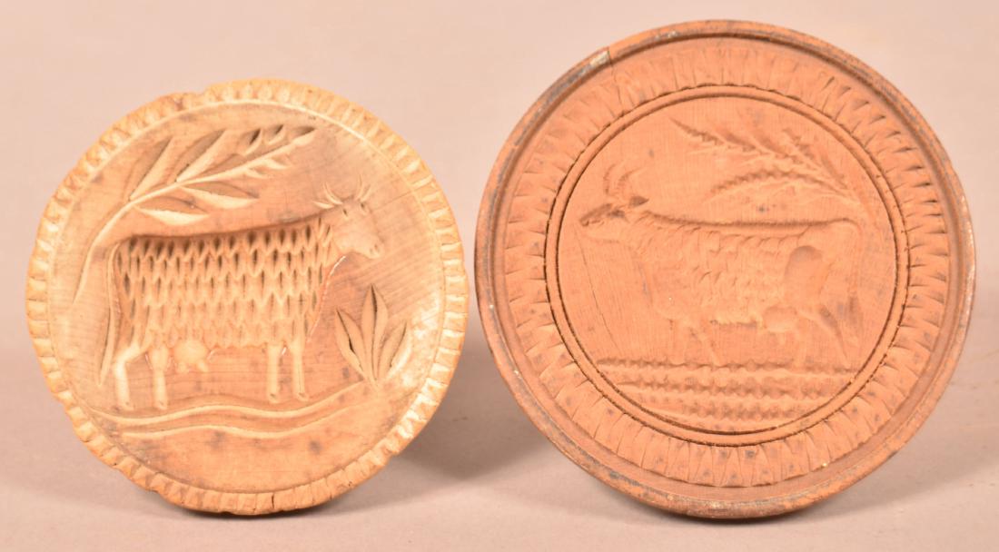 2 Turned Wood Single Piece Cow Butter Prints. (1 of 2)