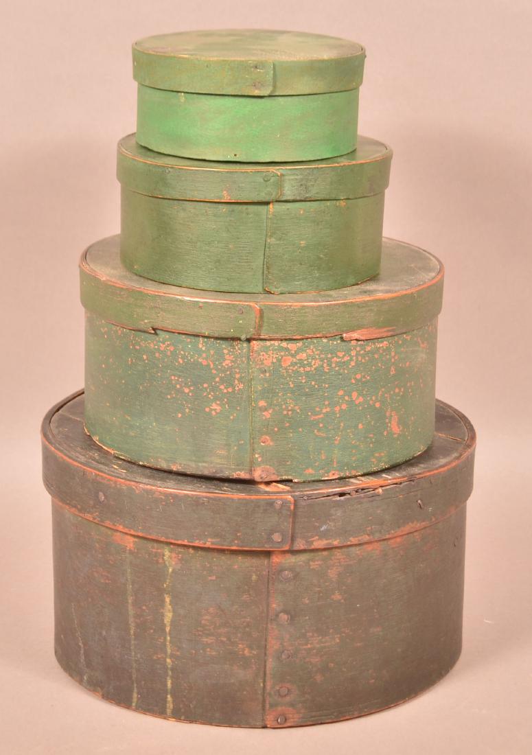 4 Antique Green Painted Bentwood Pantry Boxes. (1 of 4)