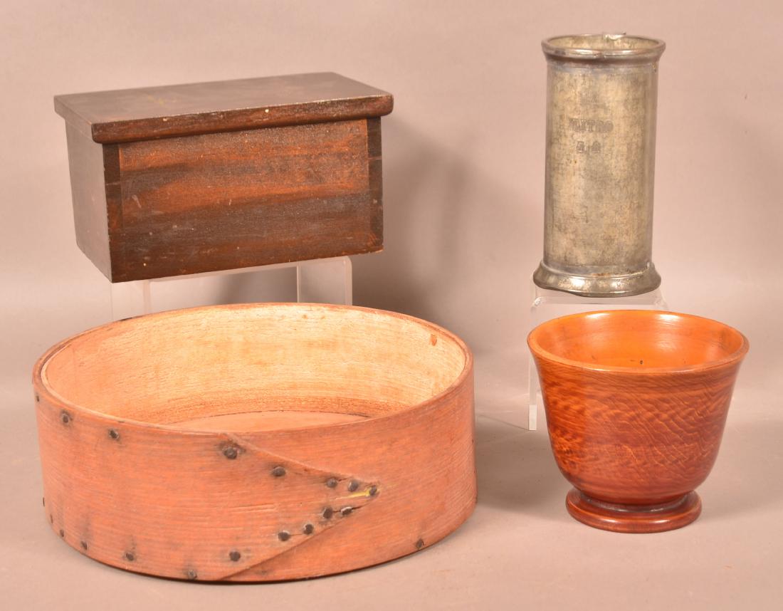 3 Pieces of Woodenware and a Metal Measure. (1 of 7)