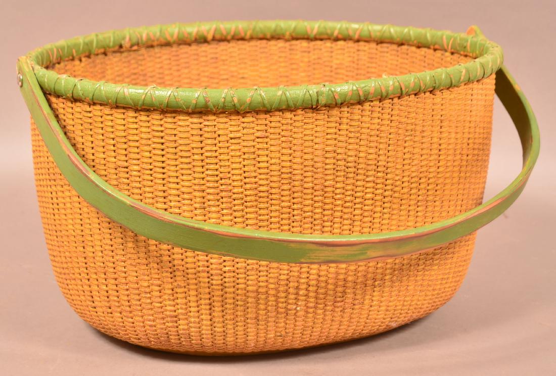 Nantucket Style Painted Swing Handle Basket. (1 of 3)