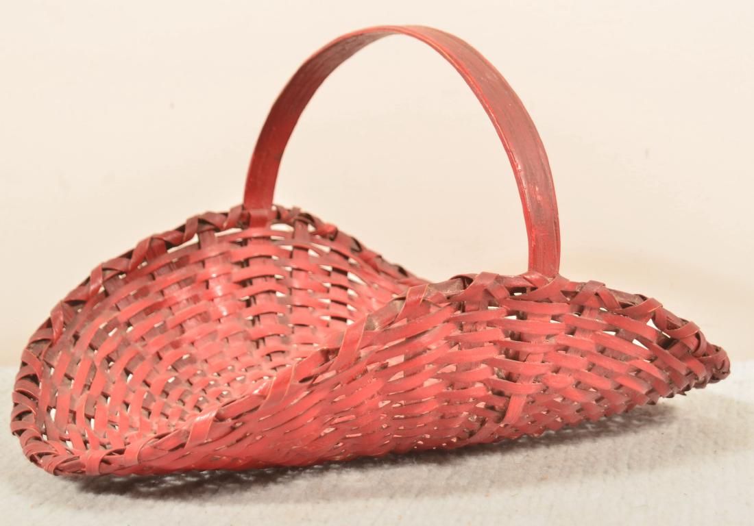 Antique Red Painted Splint Gathering Basket. (1 of 3)