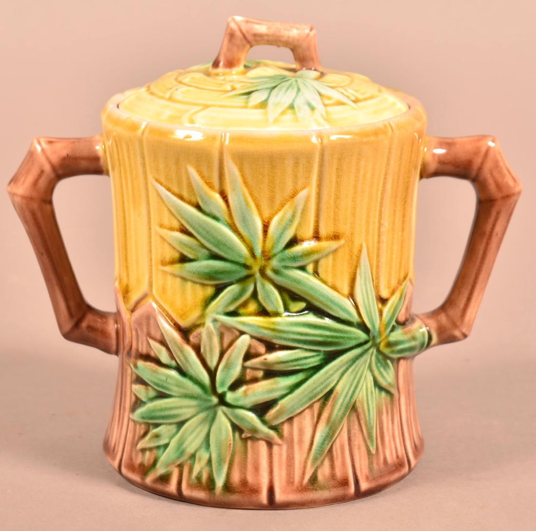 Etruscan Majolica Bamboo Pattern Sugar Bowl. (1 of 3)