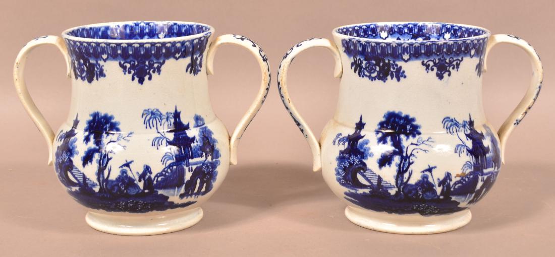 Pair Flow Blue "Celestial" Double Handled Vases. (1 of 3)