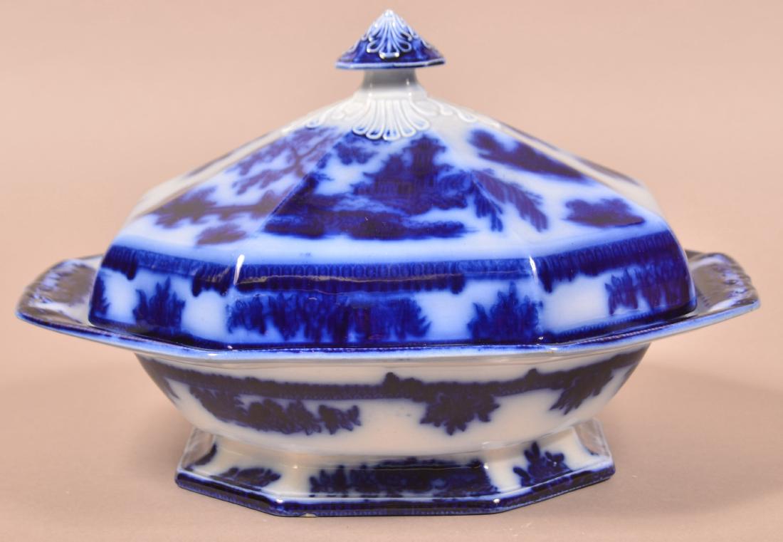 Flow Blue China "Chapoo" Cov. Vegetable Dish. (1 of 4)