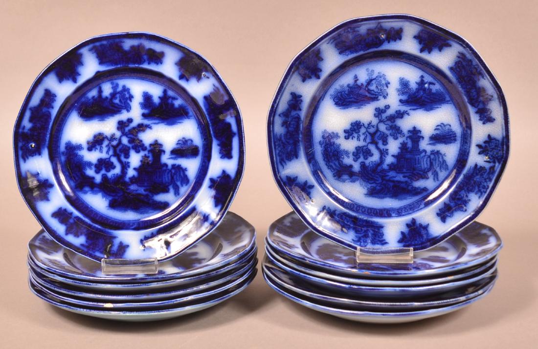 12 Flow Blue Ironstone China "Chapoo" Plates. (1 of 3)