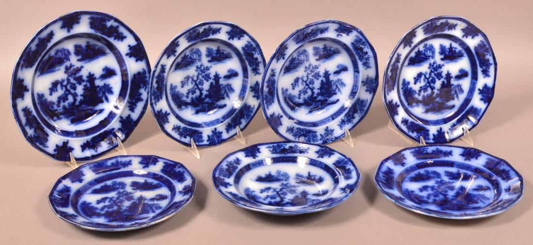 7 Flow Blue Ironstone China "Chapoo" Plates. (1 of 2)