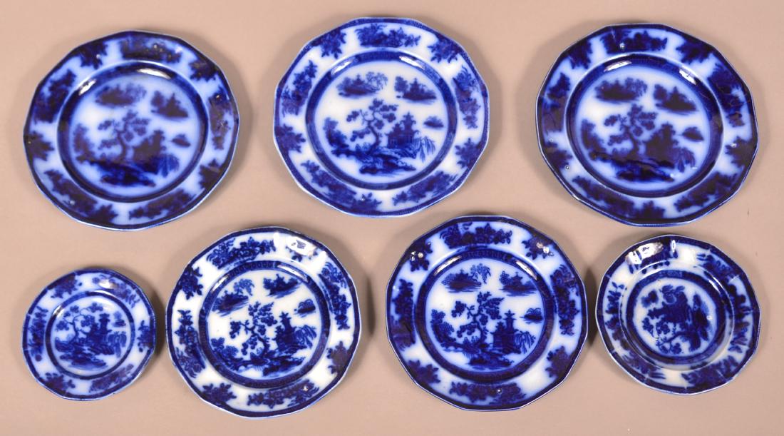 7 Flow Blue Ironstone China "Chapoo" Plates. (1 of 2)