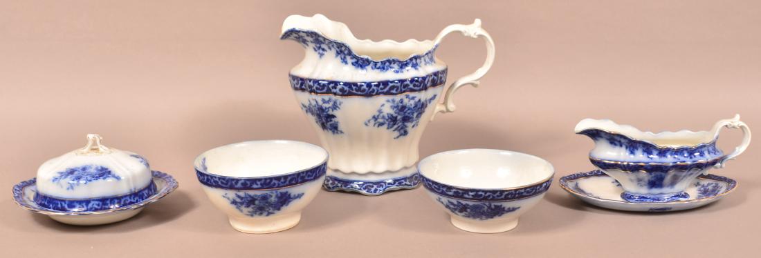 5 Pieces of Flow Blue "Touraine" Pattern China. (1 of 2)
