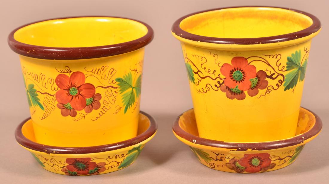 2 Canary Yellow China Floral Dec. Flower Pots. (1 of 4)