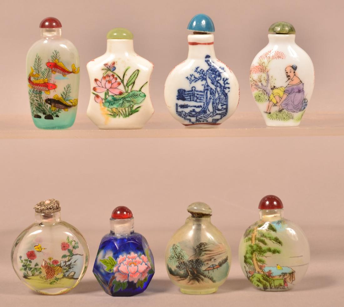 Eight Oriental Glass & China Snuff Bottles. (1 of 2)