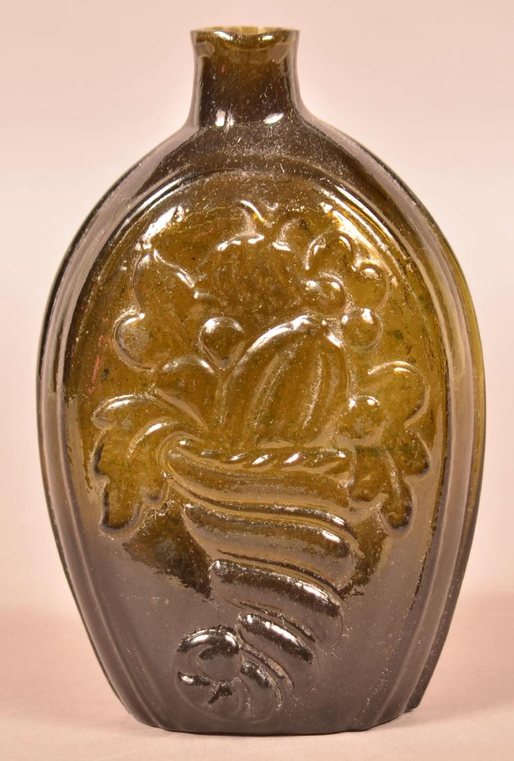 Olive Amber Blown Glass Cornucopia Flask. (1 of 4)