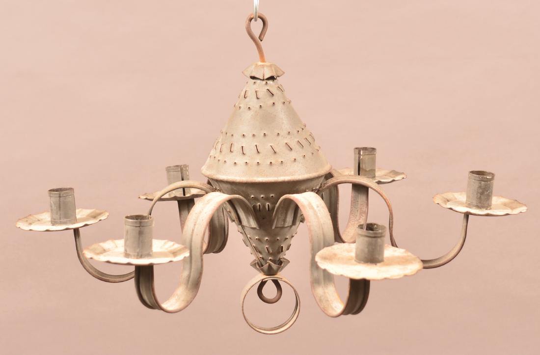 Six Arm Punched Tin Small Candle Chandelier. (1 of 2)