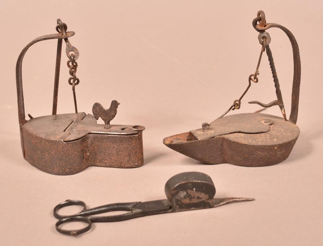 Two 19th Century Iron Betty Lamps. (1 of 3)
