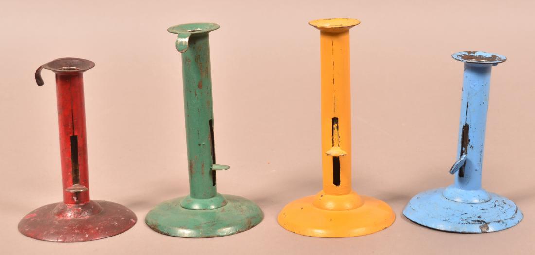 Four Sheet Iron Hog Scraper Candlesticks. (1 of 2)