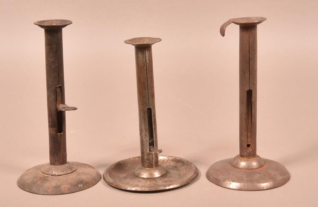 Three 19th Century Sheet Iron Candlesticks. (1 of 3)