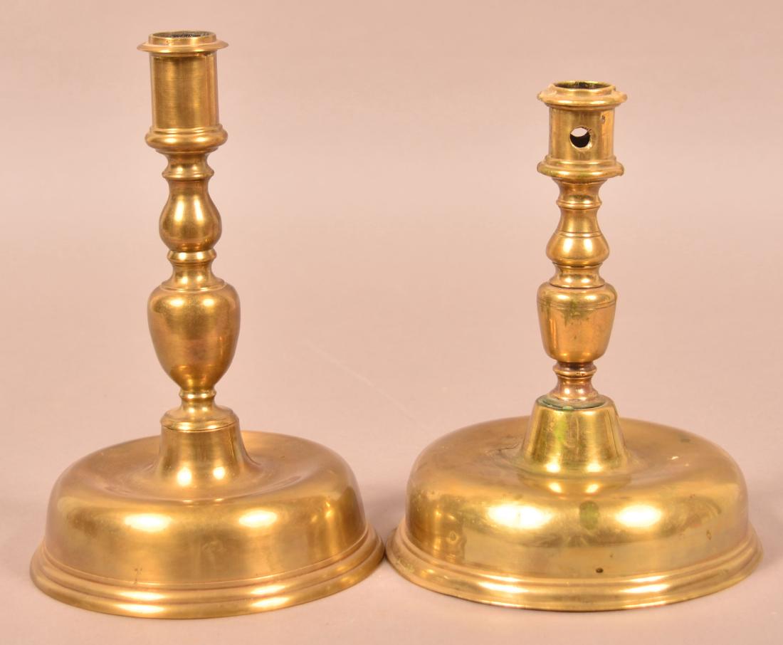 Two Queen Anne Brass Candlesticks. (1 of 3)