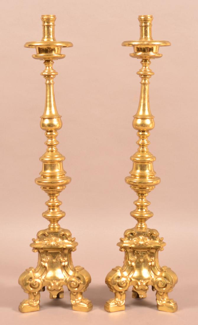 Pair of Antique Brass Alter Table Candlesticks. (1 of 3)
