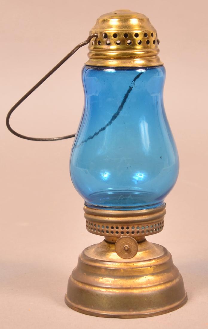 Brass Skater's Lantern with Blue Glass Globe. (1 of 3)