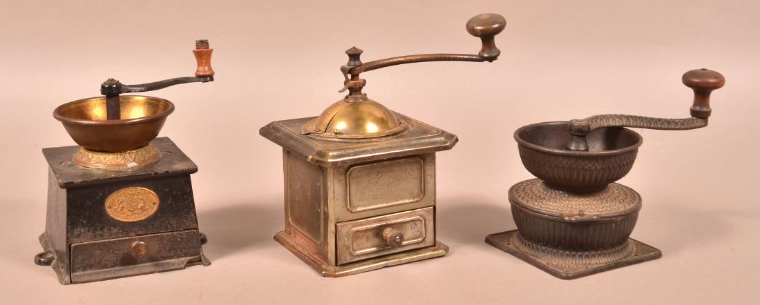 Three Various Antique Metal Coffee Grinders. (1 of 2)