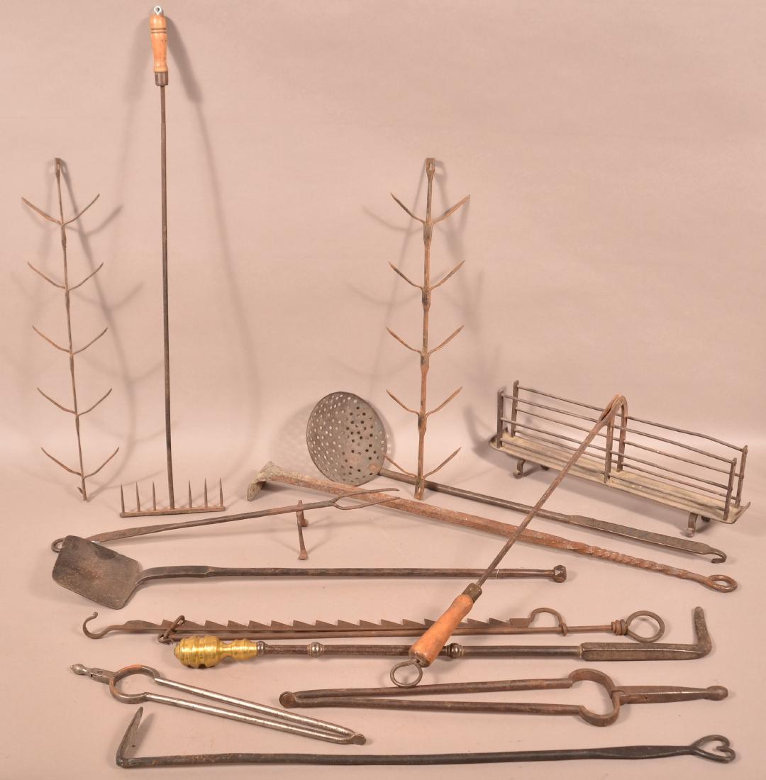 Lot of 13 Various Antique Iron Hearth Utensils. (1 of 1)