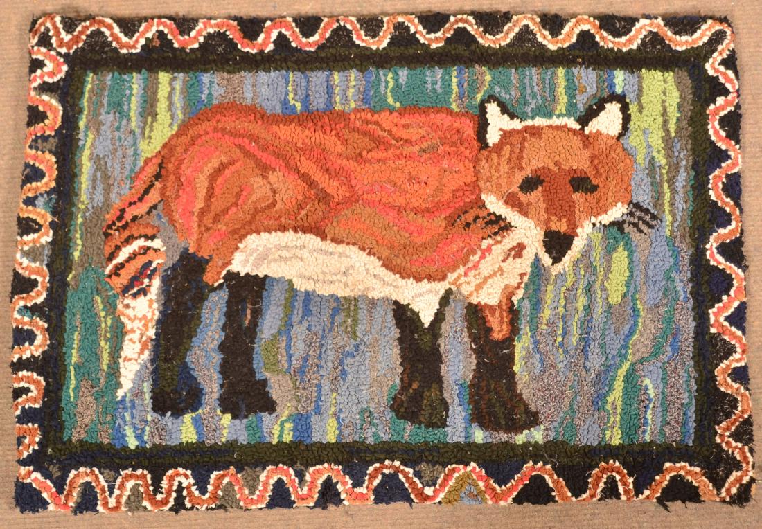 Antique Red Fox Hooked Rug. (1 of 3)