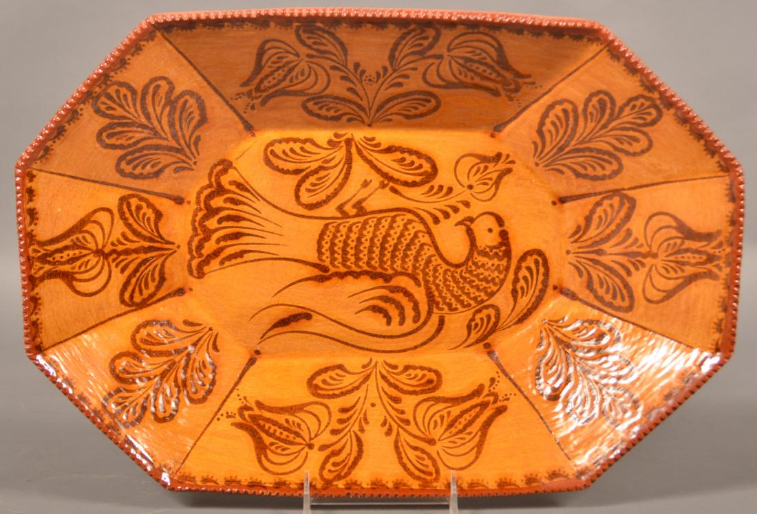 Foltz Redware 1991 Bird and Tulip Decorated Charger. (1 of 2)