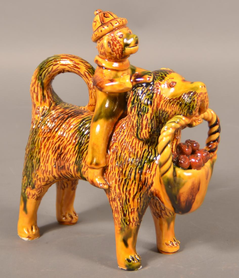 Breininger Redware 1994 Monkey Seated on Dog Figure. (1 of 3)
